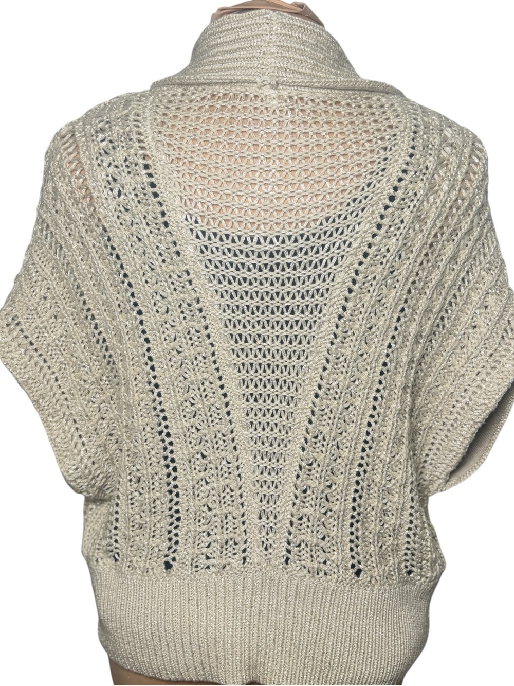 Moth Anthropologie Cream Open Knit Cardigan Crochet Sweater Vest Boho M/L - Picture 3 of 10